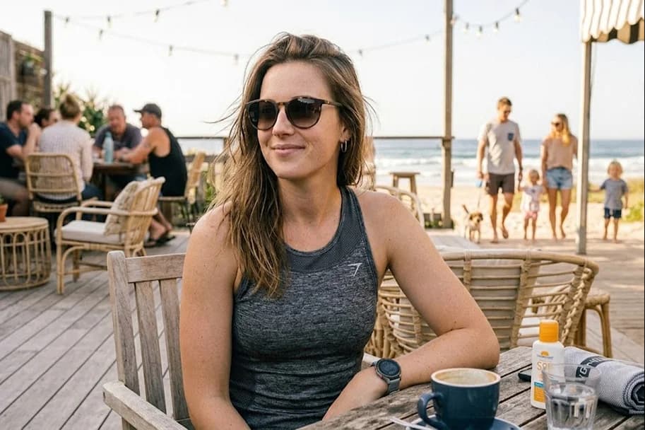 Woman at beachside café